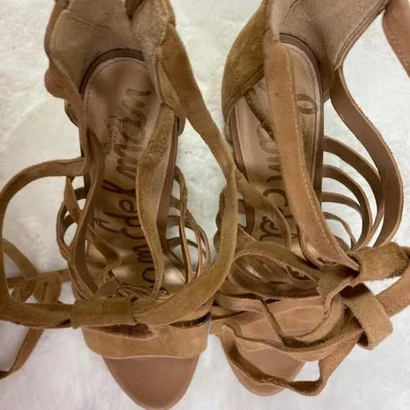Sam Edelman Yarina Caged Suede Heels in‎ Camel, size 8 M