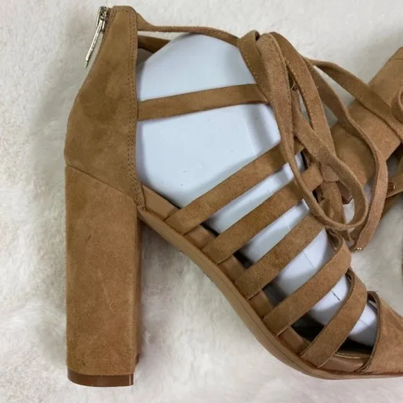 Sam Edelman Yarina Caged Suede Heels in‎ Camel, size 8 M