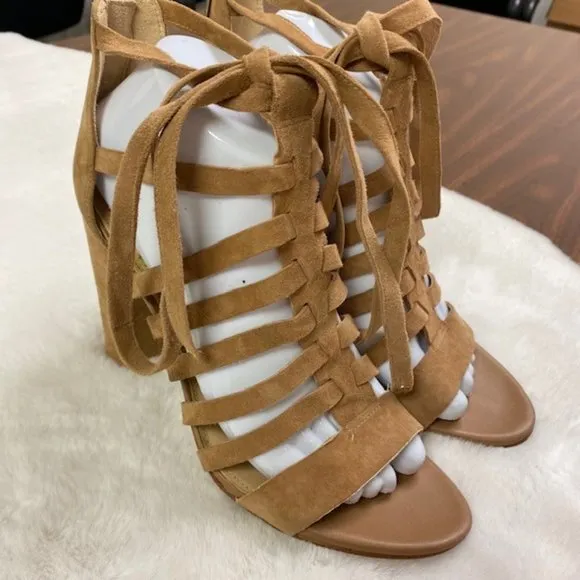 Sam Edelman Yarina Caged Suede Heels in‎ Camel, size 8 M