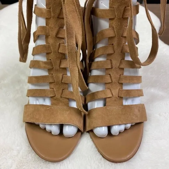 Sam Edelman Yarina Caged Suede Heels in‎ Camel, size 8 M
