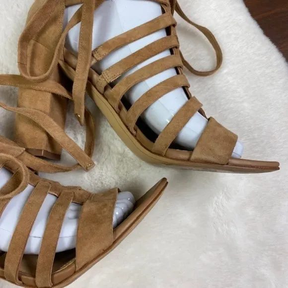 Sam Edelman Yarina Caged Suede Heels in‎ Camel, size 8 M