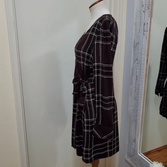 Sanctuary Upbeat Plaid Wrap Mini Dress Plum Multi 6 NWT