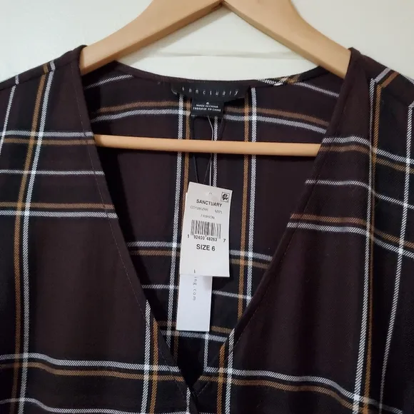 Sanctuary Upbeat Plaid Wrap Mini Dress Plum Multi 6 NWT