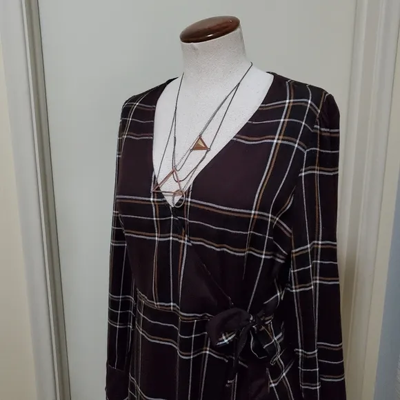 Sanctuary Upbeat Plaid Wrap Mini Dress Plum Multi 6 NWT