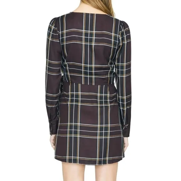 Sanctuary Upbeat Plaid Wrap Mini Dress Plum Multi 6 NWT