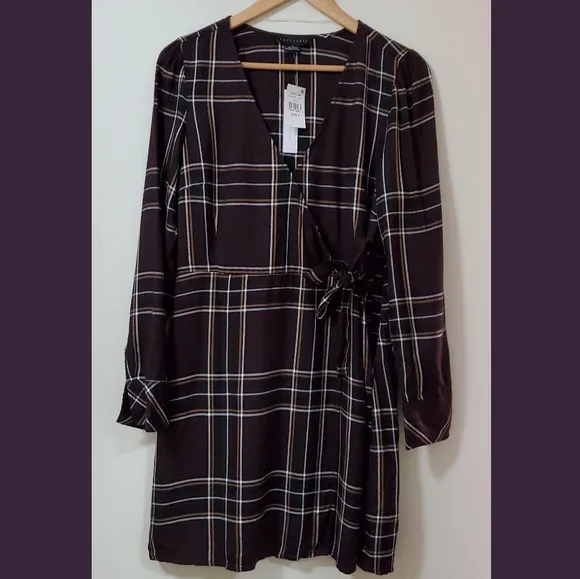 Sanctuary Upbeat Plaid Wrap Mini Dress Plum Multi 6 NWT