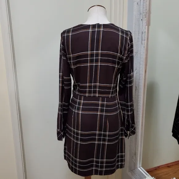 Sanctuary Upbeat Plaid Wrap Mini Dress Plum Multi 6 NWT