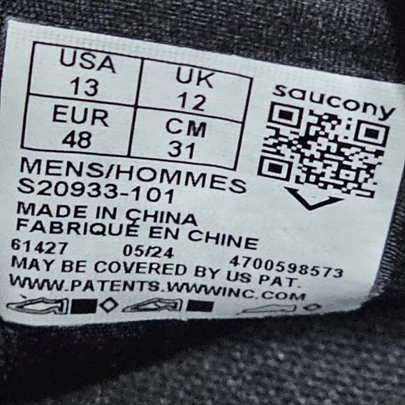 Saucony Mens Hurricane 24 Running Shoes Size 13 Sneakers Black &amp; Gray S20933-101