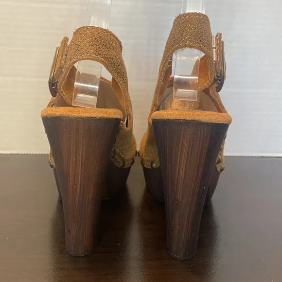 Sbicca Metallic Leather Slingback Peeptoe Platform Sandals Size 10