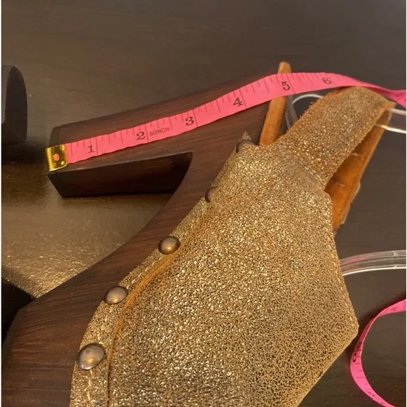 Sbicca Metallic Leather Slingback Peeptoe Platform Sandals Size 10