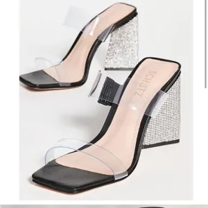 SCHUTZ Ariellen Vinyl Crystal Block Heel Sandals NWT