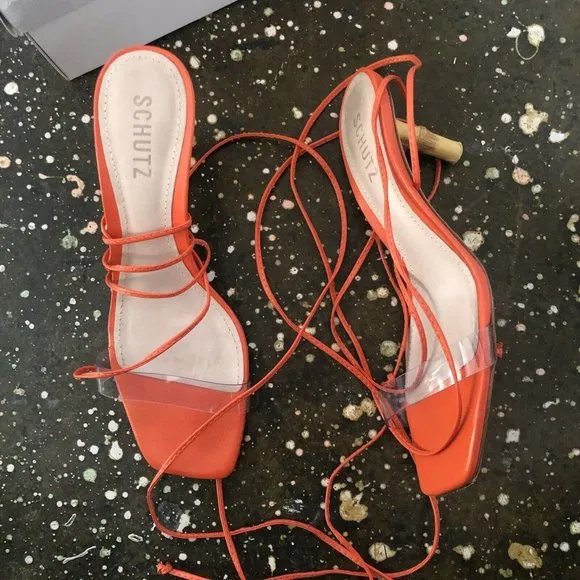 SCHUTZ Dailyn Stiletto Sandals Flame Orange Heels