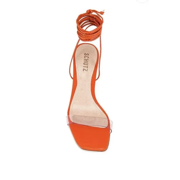 SCHUTZ Dailyn Stiletto Sandals Flame Orange Heels