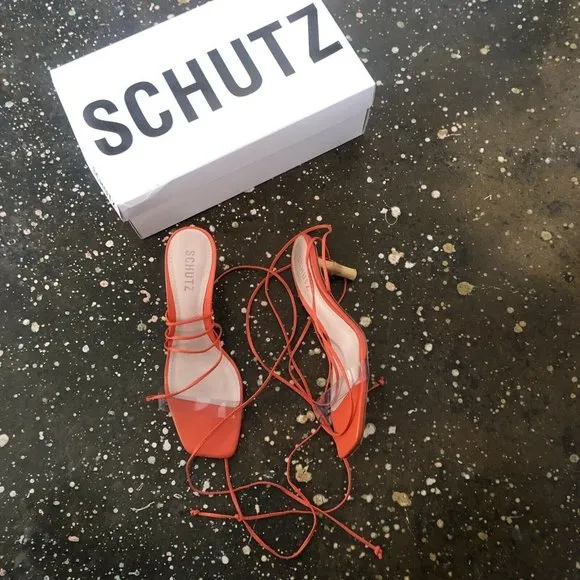 SCHUTZ Dailyn Stiletto Sandals Flame Orange Heels