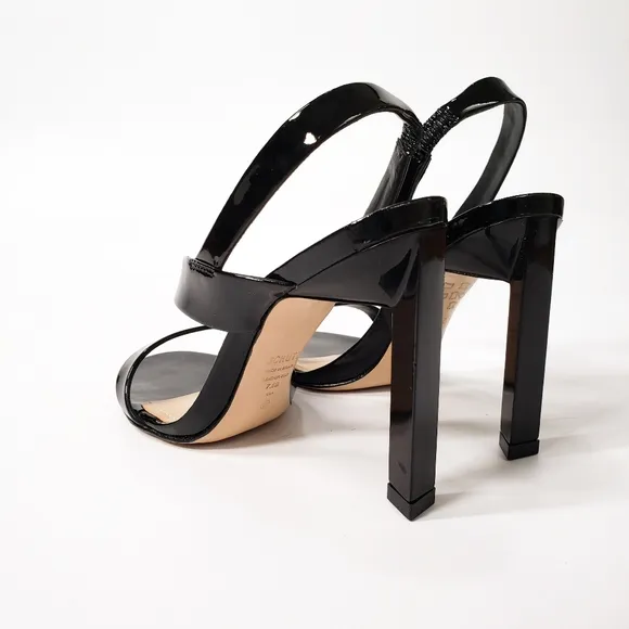 Schutz Kelly Patent Leather Dress Heeled Sandals Black