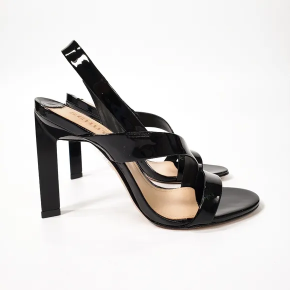 Schutz Kelly Patent Leather Dress Heeled Sandals Black