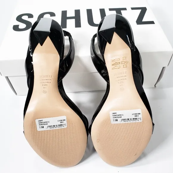 Schutz Kelly Patent Leather Dress Heeled Sandals Black