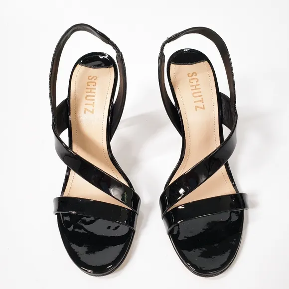 Schutz Kelly Patent Leather Dress Heeled Sandals Black