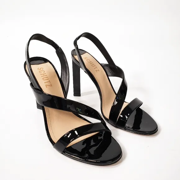 Schutz Kelly Patent Leather Dress Heeled Sandals Black