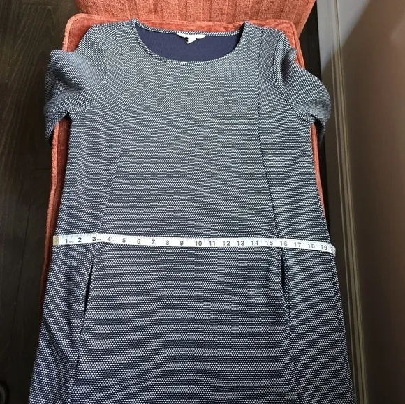 Seasalt Cornwall Navy &amp; Dot Mini Cotton Shift Dress 3/4 Sleeves &amp; Pockets Sz. 6