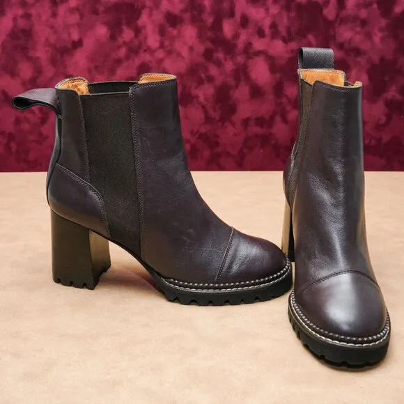 See By Chloe Women Mallory Brown Leather Dressy Chelsea Boots 9.5US EUR40