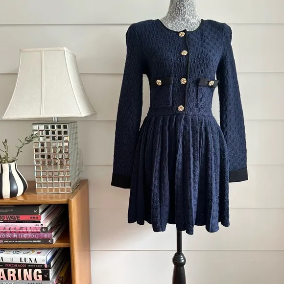Self-Portrait Navy Weave Knit Mini Dress size M
