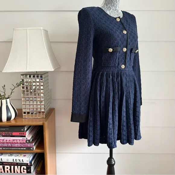 Self-Portrait Navy Weave Knit Mini Dress size M