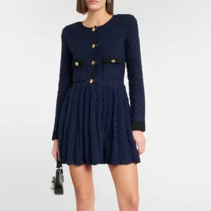 Self-Portrait Navy Weave Knit Mini Dress size M
