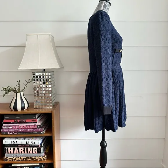 Self-Portrait Navy Weave Knit Mini Dress size M
