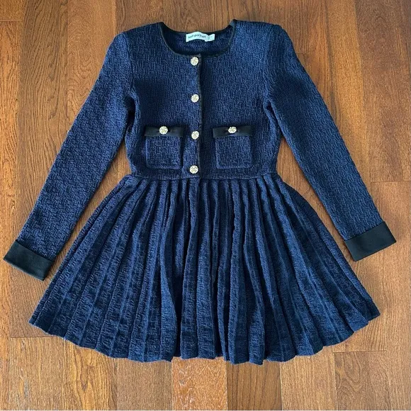 Self-Portrait Navy Weave Knit Mini Dress size M