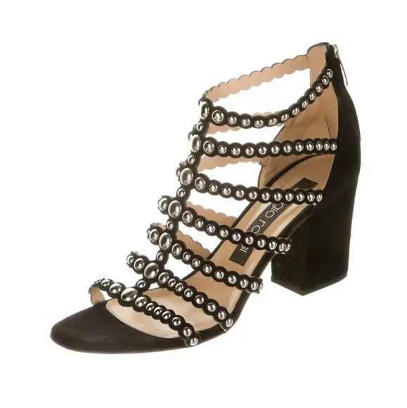 Sergio Rossi Black Strappy Studs Block Heels Sandals size 39