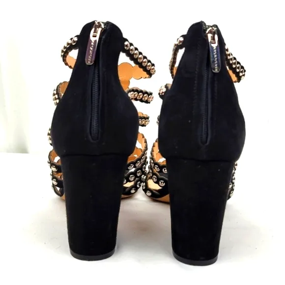 Sergio Rossi Black Strappy Studs Block Heels Sandals size 39