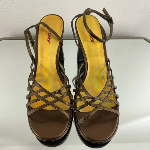 SEVENTEEN Vintage Y2K 90s Brown Ankle Strappy Chunky Block Heel Formal Sandals