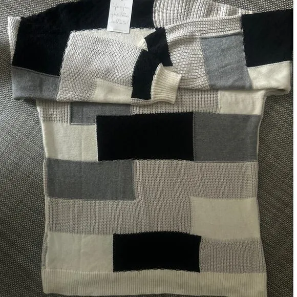 SHOW ME YOUR MUMU NWT Ember Black Cream Grey Patchwork Knit Tunic Sweater S