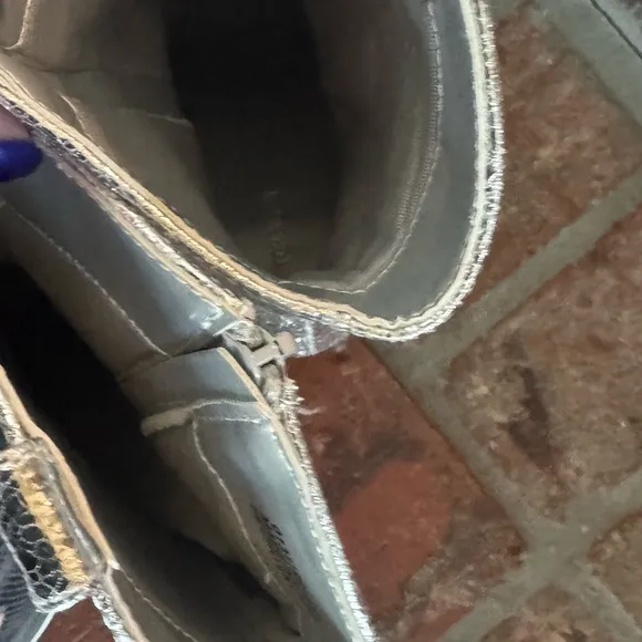 SILVER zip up ,reinforced designed metal square toe, boots- practically NEW: