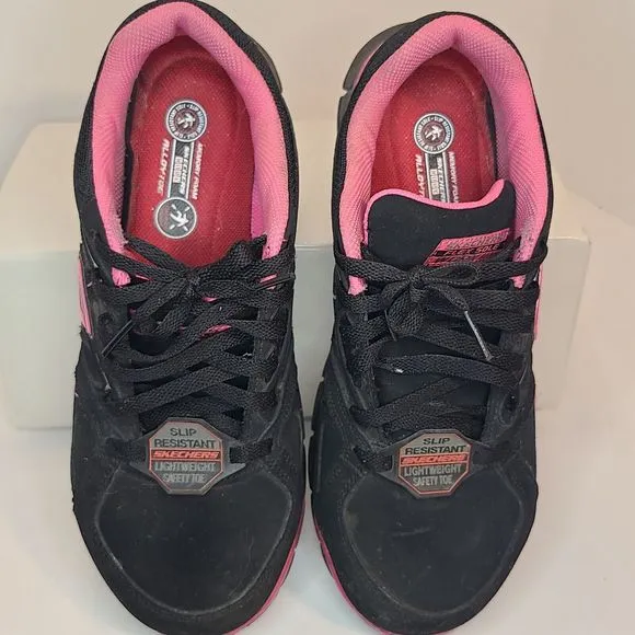 Skechers Women's (9) Black &amp; Pink Synergy Sandlot Alloy Toe Work Shoes 76553