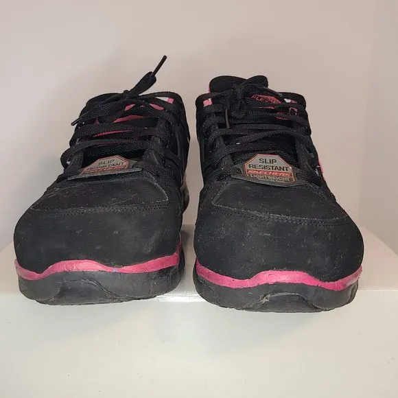 Skechers Women's (9) Black &amp; Pink Synergy Sandlot Alloy Toe Work Shoes 76553