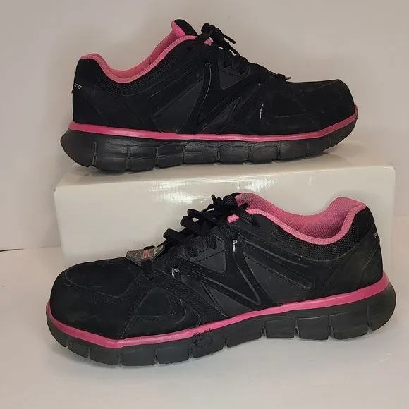 Skechers Women's (9) Black &amp; Pink Synergy Sandlot Alloy Toe Work Shoes 76553