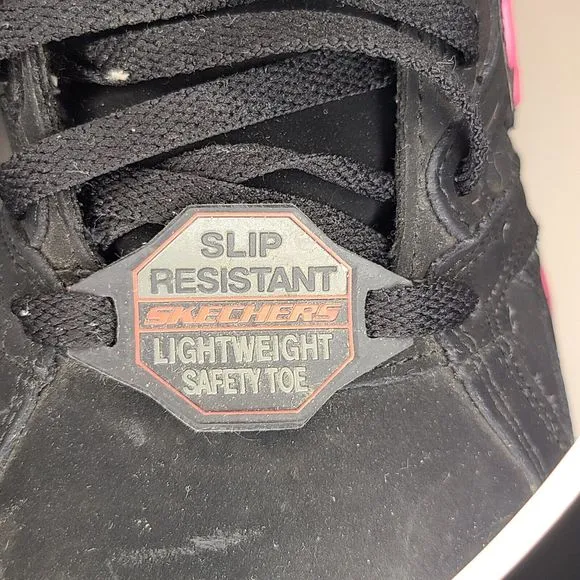 Skechers Women's (9) Black &amp; Pink Synergy Sandlot Alloy Toe Work Shoes 76553