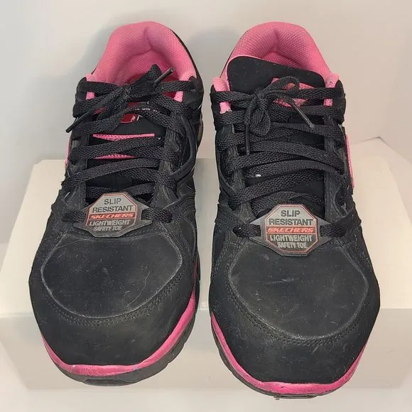 Skechers Women's (9) Black &amp; Pink Synergy Sandlot Alloy Toe Work Shoes 76553