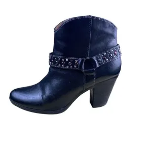 Sofft Noreen Black Leather Studded Harness Heeled Ankle Cowboy Boot - Size 7.5