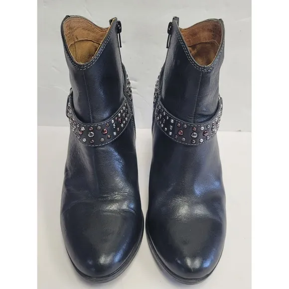 SOFFT Noreen Black Leather Studded Mixed Metals Harness Moto Ankle Booties 8.5 M