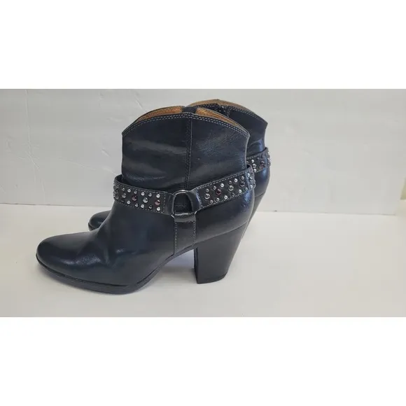 SOFFT Noreen Black Leather Studded Mixed Metals Harness Moto Ankle Booties 8.5 M