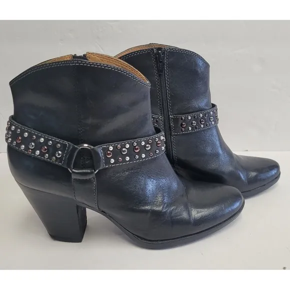 SOFFT Noreen Black Leather Studded Mixed Metals Harness Moto Ankle Booties 8.5 M