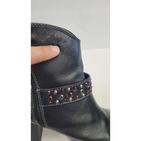 SOFFT Noreen Black Leather Studded Mixed Metals Harness Moto Ankle Booties 8.5 M