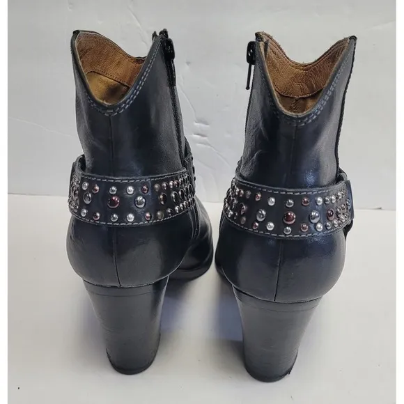 SOFFT Noreen Black Leather Studded Mixed Metals Harness Moto Ankle Booties 8.5 M
