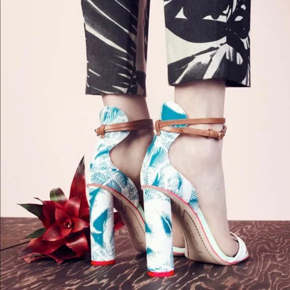 Sophia Webster For J. Crew Tropical Fabric Ankle Strap Heeled Sandals