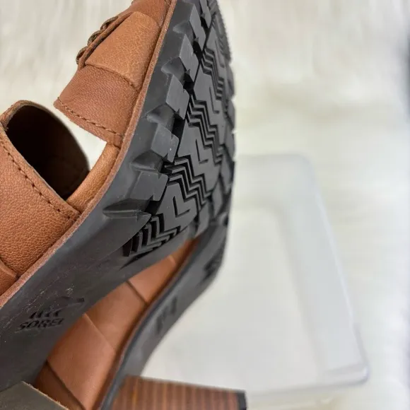 SOREL NADIA BUCKET CAMEL HEELS SANDALS SIZE 7.5