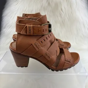 SOREL NADIA BUCKET CAMEL HEELS SANDALS SIZE 7.5