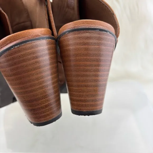 SOREL NADIA BUCKET CAMEL HEELS SANDALS SIZE 7.5